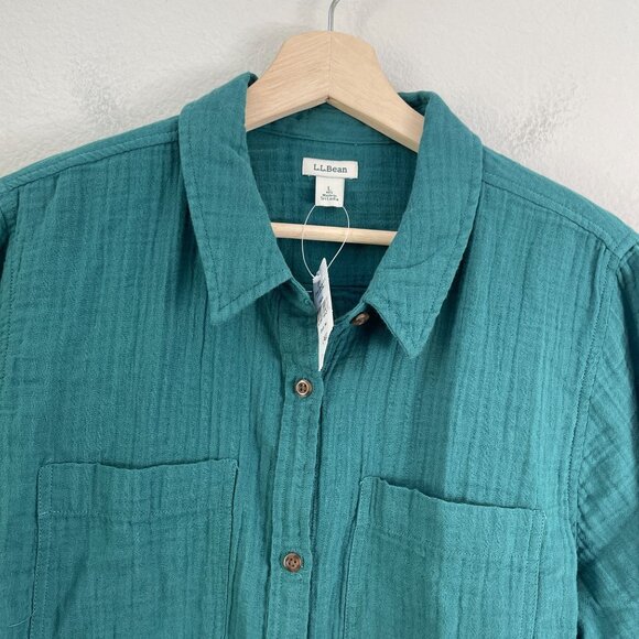 NEW LL Bean Womens Large Teal Cloud Gauze Shirt Long Sleeve Button Up Top - Picture 2 of 7